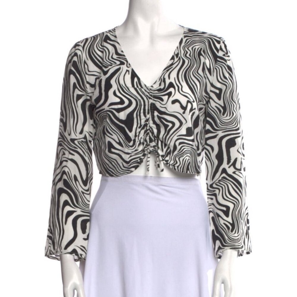 *READ-FLAWS* Paloma Wool Lera Psychedelic Zebra Black & White Swirl Crop Top